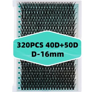 Lash Clusters Wispy 320PCS Eyelash Extension 40D 50D Cluster Lashes Individual Lashes DIY Lash Extension Natural Look Cluster Eyelash Extensions Soft False Eyelashes at Home for Beginners(D-16mm)