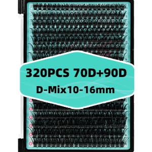Lash Clusters 320Pcs 70D 90D,DIY Individual Eyelash Extension, Wispy Cluster Lashes Extension Volume Eyelashes Extensions for Self Use at Home (D-Mix10-16mm)