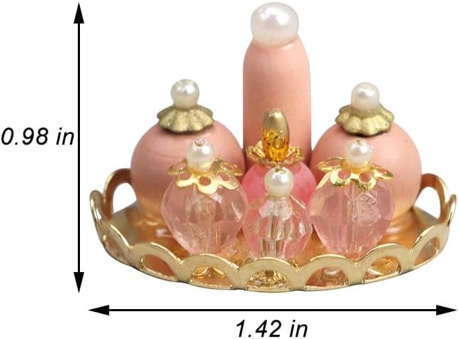 Dollhouse Makeup Vanity with Mirror & Perfume Tray 1/12 Miniature Dressing Table for Dollhouse Bedroom Furniture Decoration