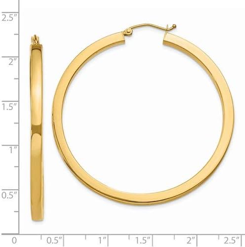 Large 14k Yellow Gold Square-Tubed Hoop Earrings (3mm Thick)