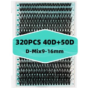 Lash Clusters Wispy 320PCS Eyelash Extension 40D 50D Cluster Lashes Individual Lashes DIY Lash Extension Natural Look Cluster Eyelash Extensions Soft False Eyelashes at Home for Beginners(D-Mix9-16mm)