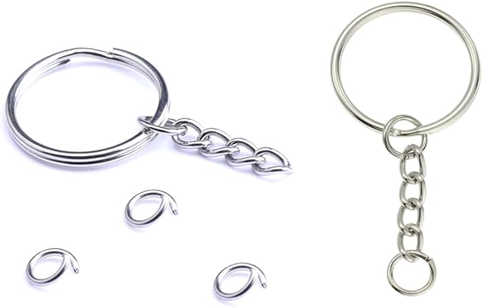 100Sets 1 inch Keychain Rings Silver Split Round Key Ring with Chain and Open Jump Rings for DIY Keychain Making Crafts