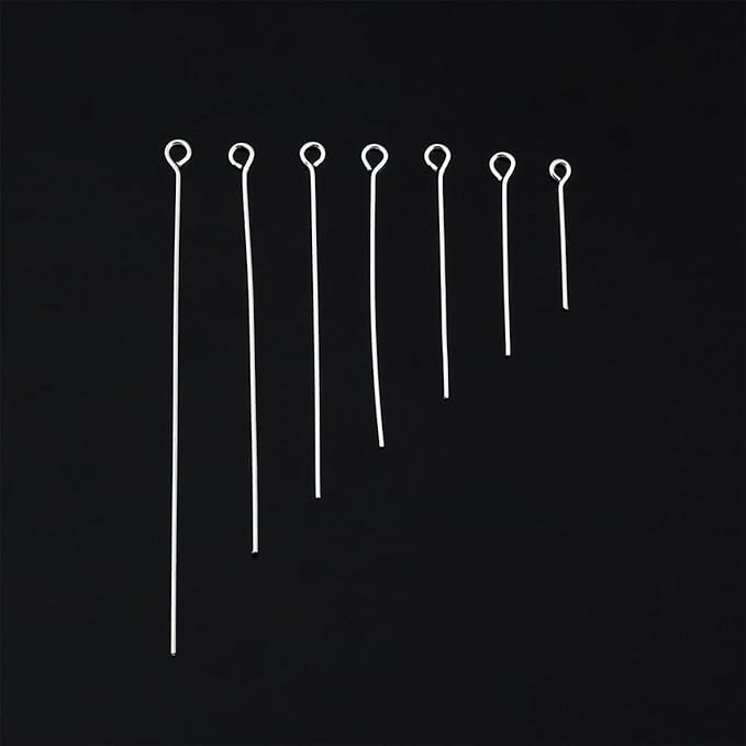 925 Sterling Silver Open Eye Pins 0.5x35mm 20pcs for Jewelry Making Findings