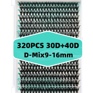 Lash Clusters Wispy 320PCS Eyelash Extension 30D 40D Cluster Lashes Individual Lashes DIY Lash Extension Natural Look Cluster Eyelash Extensions Soft False Eyelashes at Home for Beginners(D-Mix9-16mm)