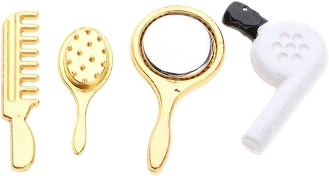 4 Pcs/Set Miniature Comb Hair Dryer Mirror Makeup Set 1/12 Dollhouse Decorations Dollhouse Accessories