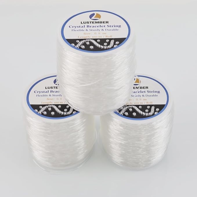 0.8 mm Stretchy Bracelet String, 3 Rolls Durable Elastic String, Clear Bead Cord for Bracelets, Necklaces, Beading, and Jewelry Making (300 m)