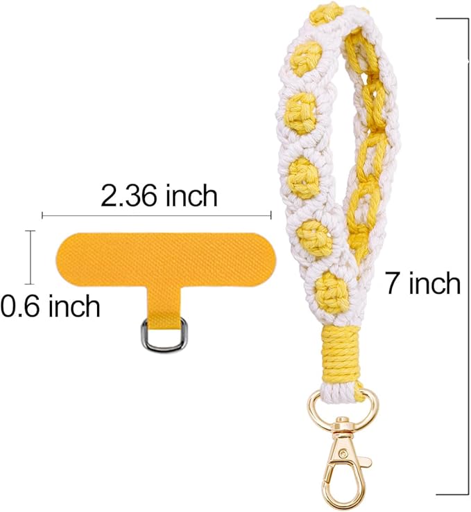 Boho Macrame Phone Wrist Strap, Cell Phone Lanyard with Tether Tab, Keychain Wristlet Charm, Anti-Loss Phone Chain