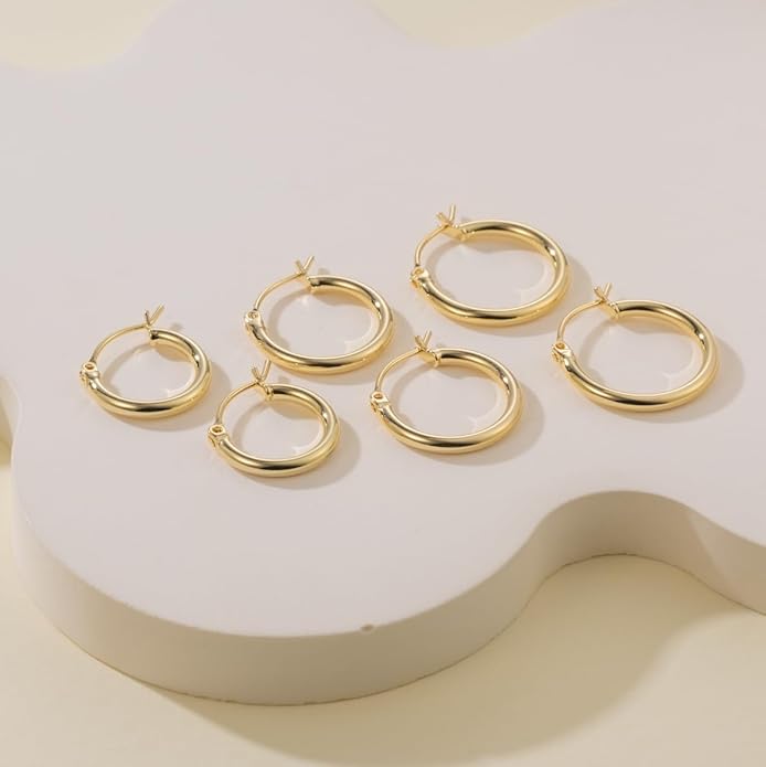 14K Gold Hoop Earrings, Huggie Hoop Earrings for Women, Hypoallergenic Lightweight Small Hoop Earring for Womens 14mm/16mm/18mm