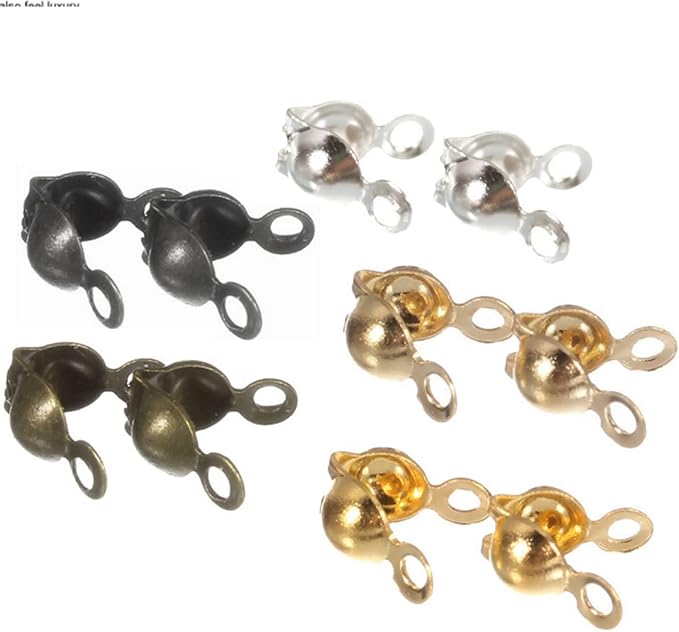 500 Pieces Crimp Beads Calotte Ends Knot Covers for DIY Bracelet Jewelry Making, 5 Colors Clamshell Fold-Over Metal Plated Open Bead Tips Endcaps