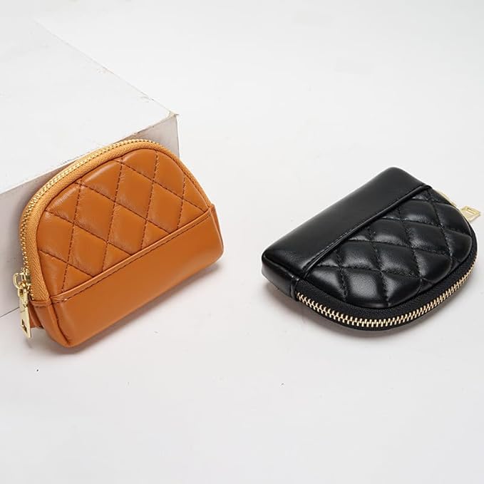 Leather Squeeze Coin Purse Pouch Small Leather Coin Purse Change Pouch With Key Ring (Khaki)