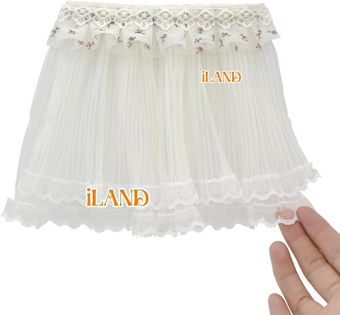 iLAND Miniature Dollhouse Accessories on 1/12 Scale, Dollhouse Curtains Set of Multi-Layered Lace & Tulle Curtains 2pcs