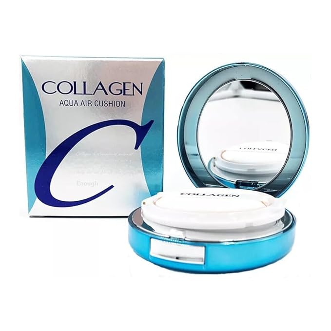 ENOUGH Collagen Aqua Air Cushion SPF 50, Full Coverage Hydrating Foundation Makeup, Tinted Moisturizer Sunscreen, Korean Skin Care Cosmetics for Women, Dewy Finish (#21 Natural Glow with Refill Set)