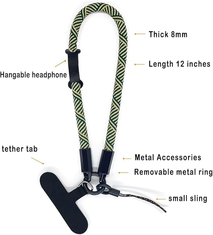Boho Macrame Phone Wrist Strap, Cell Phone Lanyard with Tether Tab, Keychain Wristlet Charm, Anti-Loss Phone Chain