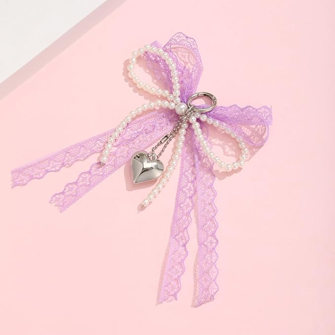 Pearl Bow Keychain Cute Y2k Lace Bowknot Keychain Coquette Aesthetic Accessories Bag Purse Handbag Backpack Charm
