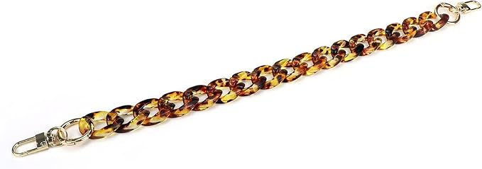 15.7"/40cm Vintage Acrylic Resin Chain Short Thick Resin Purse Shoulder Strap, Amber Color Leopard Print with Buckle