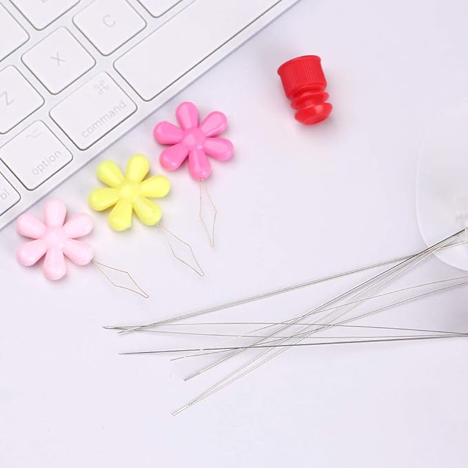 6 Pieces Beading Needles Big Eye Beading Needles Collapsible Eye Needles for Beading with Needle Bottle and 3 Pcs Bead Needle Threader for Jewelry Making (4.01inch)