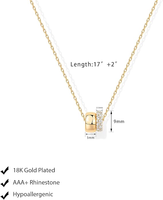 Luxval Diamond Pendant Gold Necklace for Women,Dainty 18k Gold Plated Choker Necklaces Simple Gold Jewelry Gifts for Women Girls