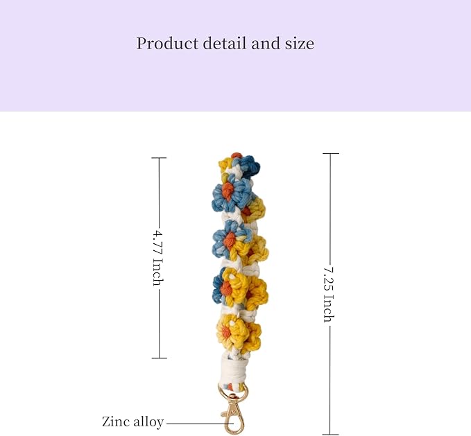 Boho Keychain Handmade Keychain Wristlet Key Chain Wrist Lanyard for Keys Cute daisy keychain for Women