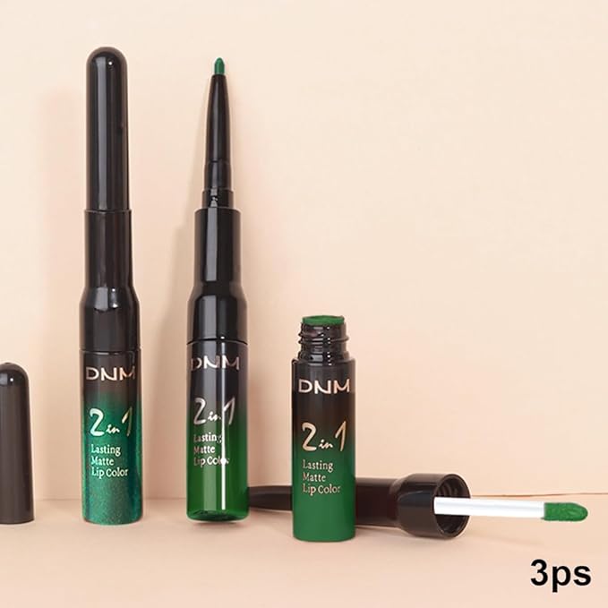 evpct 3Pcs Green Matte Shimmer Lip Liner & Liquid Lipsticks Stain Makeup Set for Women, Green Lip Liner Stain Long Lasting Waterproof Smudge Proof, Cruelty Free Lip Sticks Makeup 24 hours originales