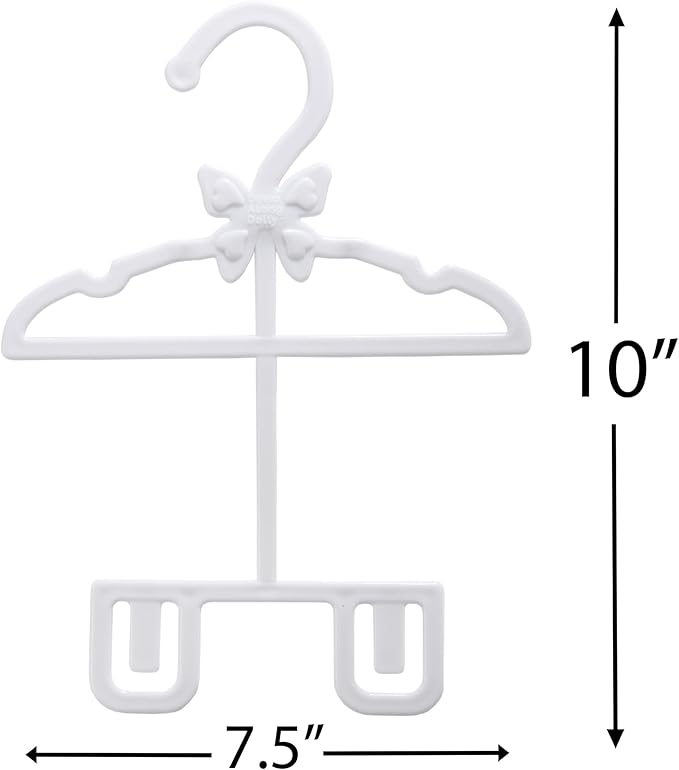 Doll Full-Outfit Clothes Hangers for 18" Dolls - 24pk - Compatible w American Girl- Unique Design Holds Your Top & Bottom at Once Including Dresses, Pants, Shirts, Skirts- White