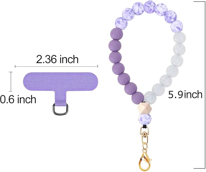 Marble Silicone Beaded Phone Wrist Strap, Cellphone Lanyard with Tether Tab, Elastic Hands-Free Wristlet Bracelet
