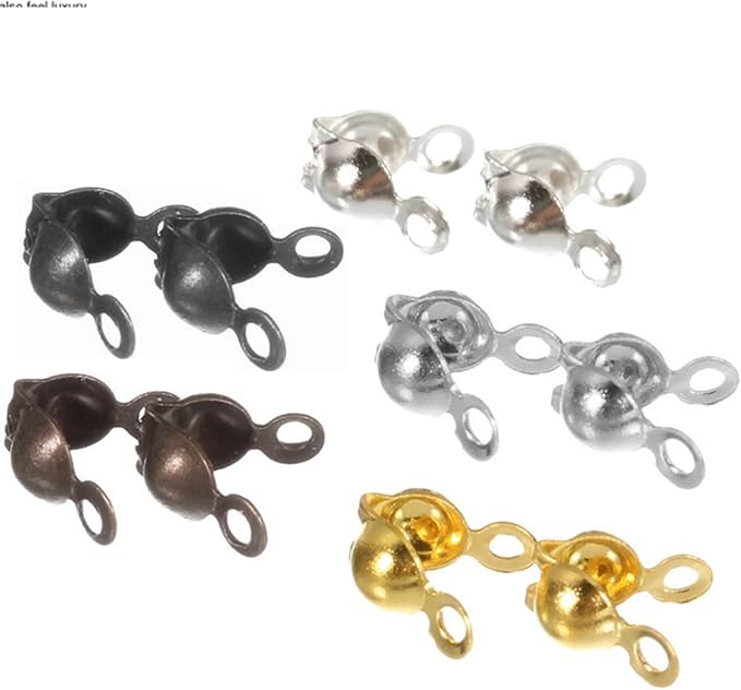 500 Pieces 5 Colors Calotte Ends Knot Covers for DIY Bracelet Jewelry Making, Clamshell Metal Plated Open Bead Tips Endcaps(Gold,Silver,Gun Black,red Copper,Platinum,100 Pieces Each Color)