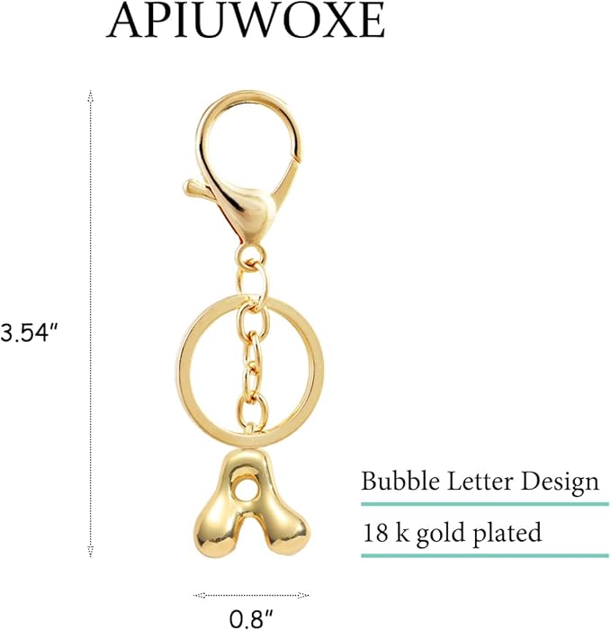 Bubble Letter Initial Keychain for Women Chunky 18 K Gold Plated Alphabet Handbag Bag Charms Purse Accessories Gift