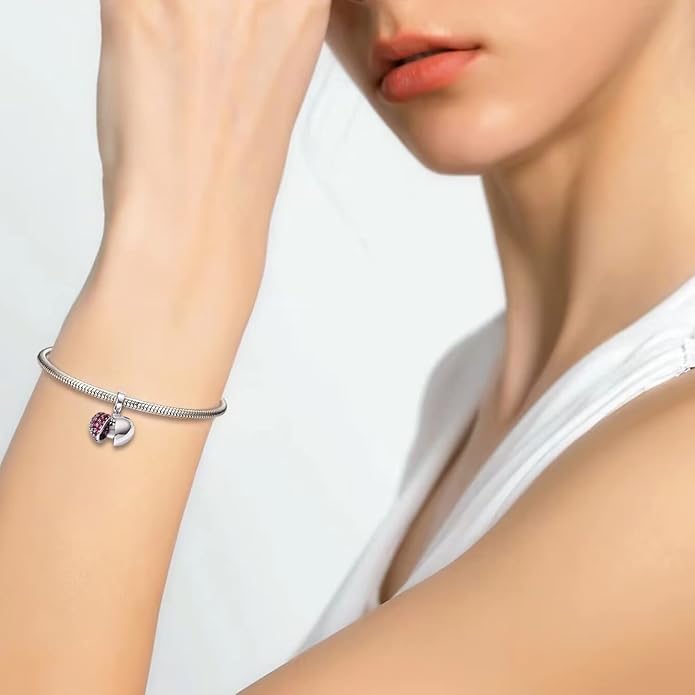 925 Sterling Silver Love Heart Charms fit Pandora Style Bracelets for Mothers Day Christmas Valentines Day Gift for Mom Wife Grandma