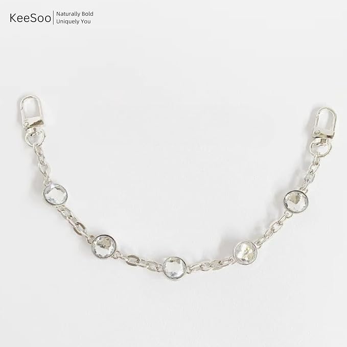 Original Pearl & Crystal Metal Vintage Phone Chain, Versatile with Premium Silver Metal Phone Tab (White Pearl)