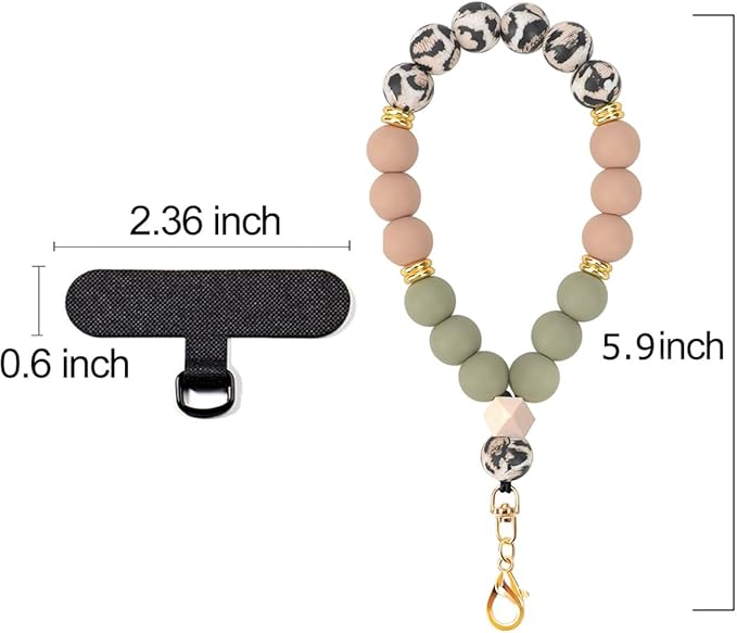 Marble Silicone Beaded Phone Wrist Strap, Cellphone Lanyard with Tether Tab, Elastic Hands-Free Wristlet Bracelet