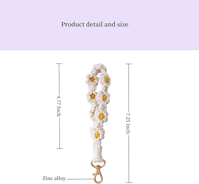 Boho Keychain Handmade Keychain Wristlet Key Chain Wrist Lanyard for Keys Cute daisy keychain for Women
