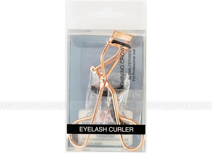 EMILYSTORES Professional Makeup Tool for Eyelashes with 2 Replacement Silicone Refill Pads Pinch Pain Free Metal Eyelash Curler 1PC, Golden Color