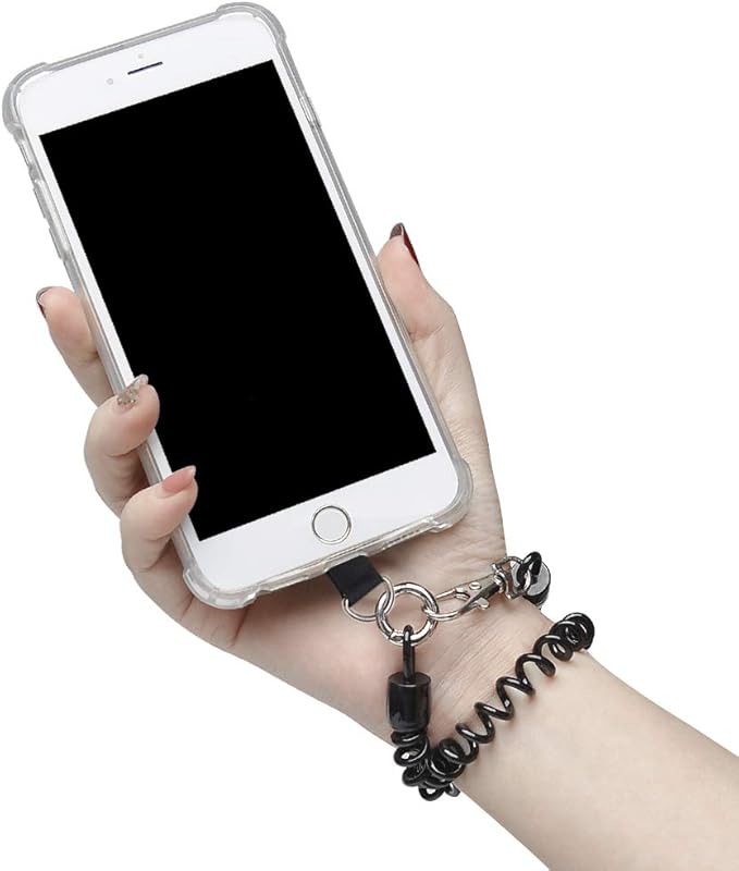 Doormoon Phone Lanyard Tether with Patch*2, Carabiner*1, Bottle Opener Carabiner*1, Stretchy iPhone Lanyard Anti Theft Phone Strap for Anti-Drop Outdoor Compatible for iPhone Most Smartphones, Black