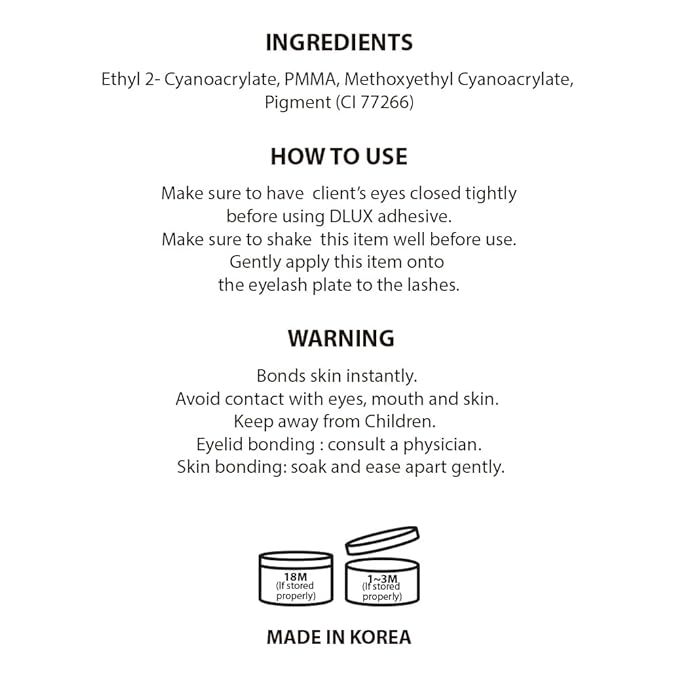 DLUX PROFESSIONAL Eyelash Extension Glue for Professionals - 9 Weeks Retention, 0.5 Sec Drying Time, Latex Free Semi Permanent Individual & Volume Lash Extension Glue