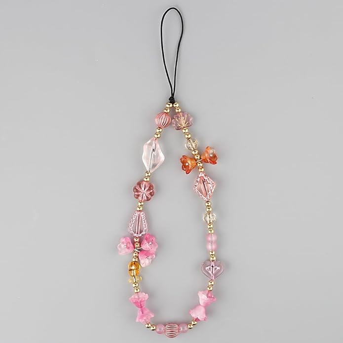 Resin Flower Phone Charm Wrist Strap Phone Chain Wristlet Beaded Camera Wrist Strap Cute Cellphone Charms Beaded Bag Charm Vintage Cellphone Keychain Aesthetic Purse Charms Decorations for Women