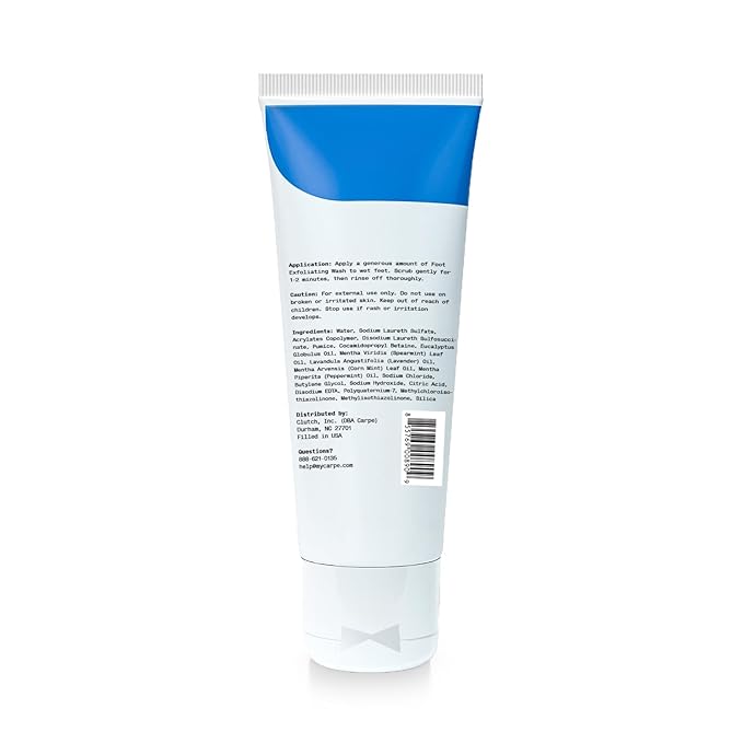 Carpe Exfoliating Foot Scrub - Odor Protection Feet Exfoliator Scrub & Foot Odor Eliminator for Feet - Improves Foot Antiperspirant Performance - Minty Fresh Foot Wash For Women & Men