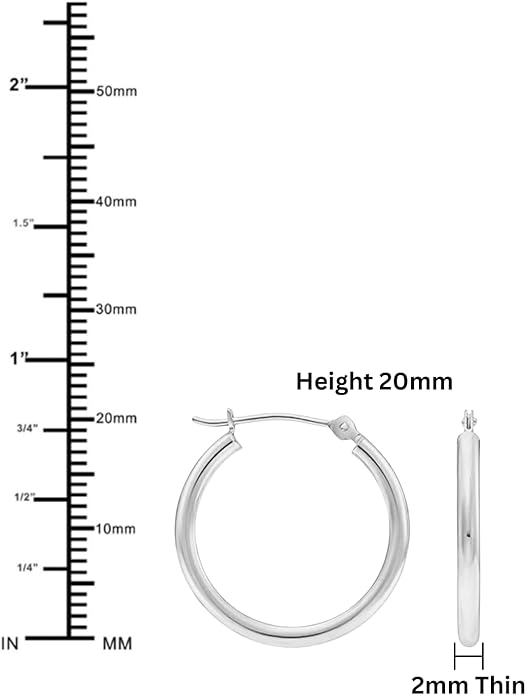 Classic 10K White Gold Hoop Earrings - Shiny Polished Plain Round Gold Hoops for Women and Men