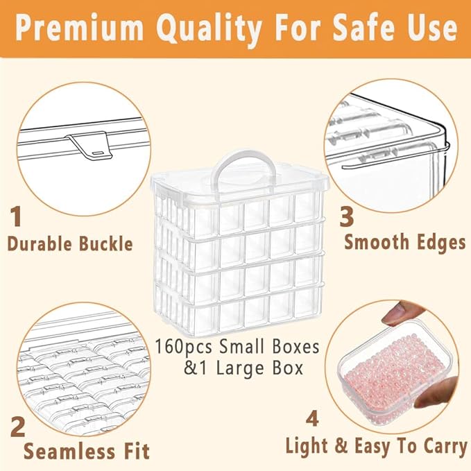 160pcs Bead Storagebead organizer boxes,4-Tier bead organizer boxes and craft storage boxes,Bead storage Stackable portable box,DIY Jewelry Craft Nails, Bracelets, Jewelry, (160pcs(2.09x1.57x0.8Inch)