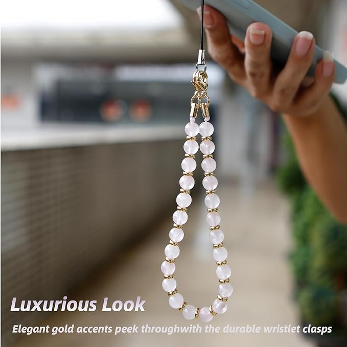 Marble Beaded Phone Wrist Strap,Detachable Phone Bracelet Strap with Tether Tab,Hands-Free Wristlet Strap (Pink-2)