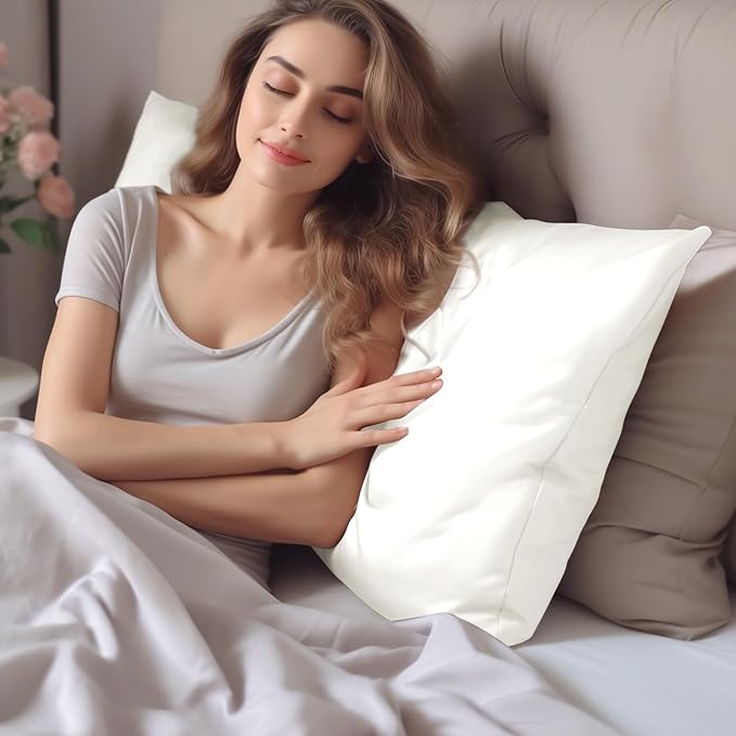INFIIXSO Mulberry Silk Pillowcase for Hair and Skin, Silk Pillow Cases Queen Size Set of 2 with Hidden Zipper 20"x30", Ultra Smooth and Soft Cooling Pillow Cases for Hot Sleepers(Cream, 2 Pack)