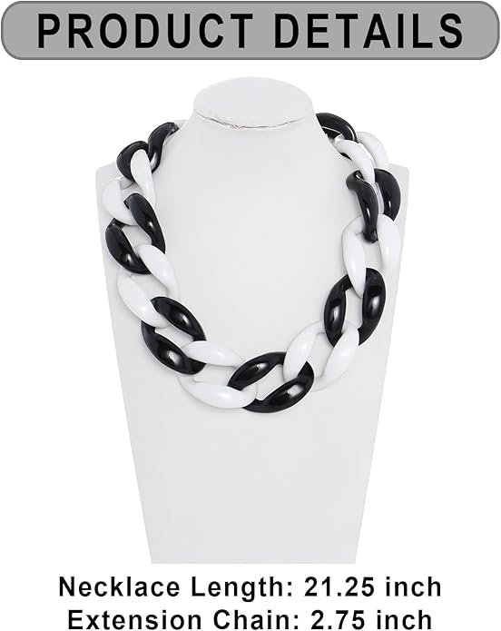 Firstmeet Chunky Acrylic Necklace Smooth Chain Link Cool Statement Choker Cuban Style Jewelry Gift for Women
