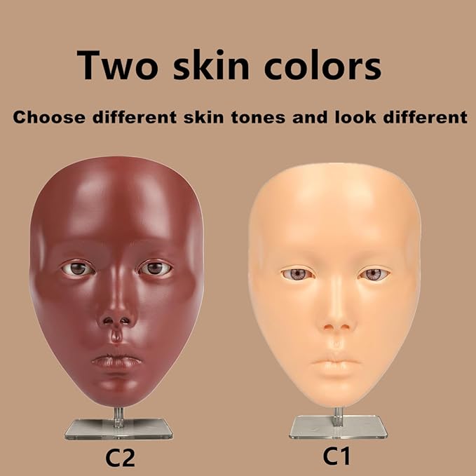 Lifelike Makeup Mannequin Face with Practice Board, Silicone Full Face Practice Eyelash Eye Shadow, for Emerging Makeup Artist, Girl's Gift, Reusable