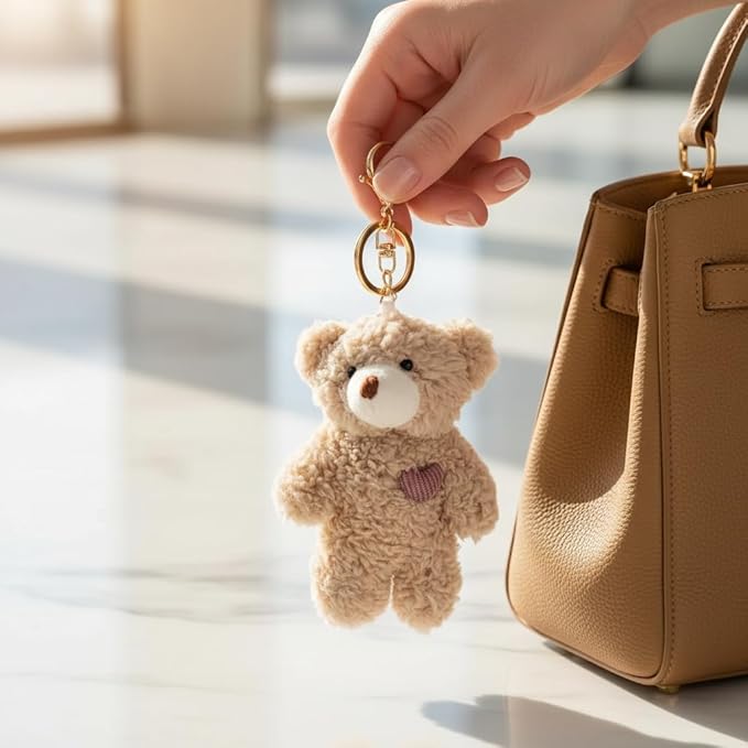 2Pcs Brown Bear Stuffed Keychain, Animal Bag Pendant, Rabbit DIY Trinket, Dog Plush Keyring Car Accessories