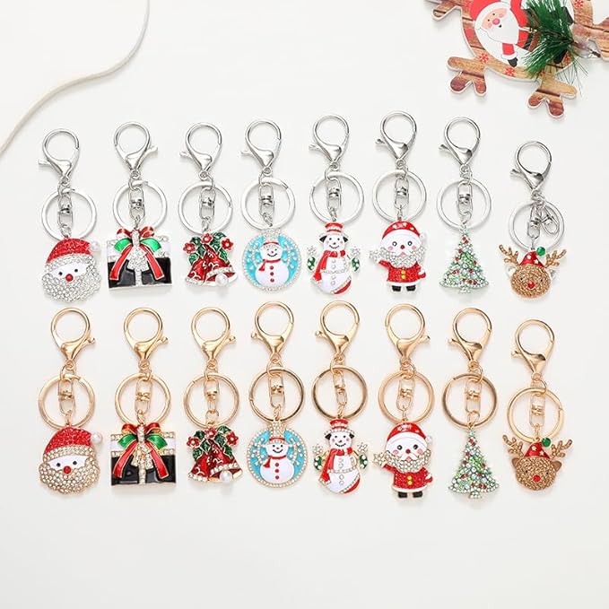 Dreuyet Christmas Keychain Rhinestone Crystal Christmas Tree Santa Purse Bag Handbags Charms for Women Lady Friends