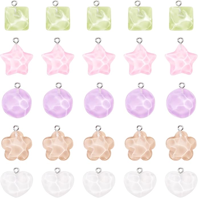 Resin Love Heart Star Flower Charms Colorful Heart Floral Pentagram Pendants Cute Hang Ornament for DIY Crafts Necklace Bracelet Keychain Jewelry Making