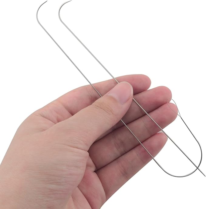 DGBRSM 4PCS Large Eye Piercing Curved Needle Stainless Steel Bead Needle Hand Tool for Making Bracelets and Necklaces 14cm for Quickly Stringing Coin Beads