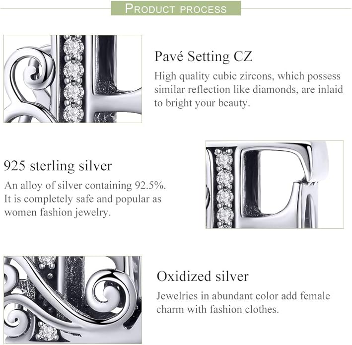 925 Sterling Silver Letter Charms for Pandora Bracelets Alphabet Initial Charms Beads Birthday Christmas Jewelry Gift for Women