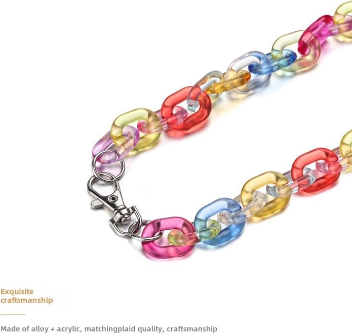 Punk Acrylic Colorful Leopard Print Clear Chain Necklace Rainbow Thick Paper Clip Necklace for Women Men Gift Hip Hop Geometric Bar Jewelry