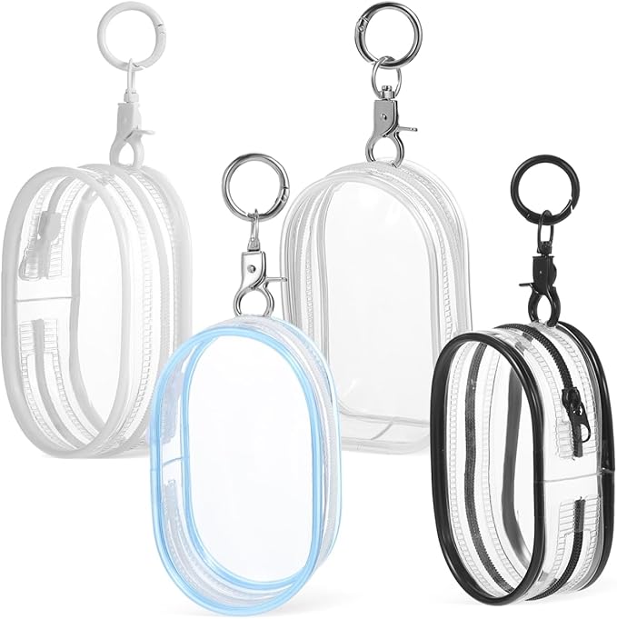 BESPORTBLE Clear Doll Bag 4-Pack Transparent Small Pouches with Zipper and Keychain Attachment for Doll Collectors and Display Storage 4.06X2.5 Inches