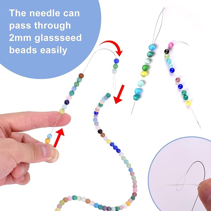 6-Piece Hook Big Eye Beading Needle with Handle, 4.2-5.3-inch Stainless Steel Beading Needle, Suitable for All Kinds of DIY Manual Glass Beads, Beading Machine for Beading Jewelry Technology